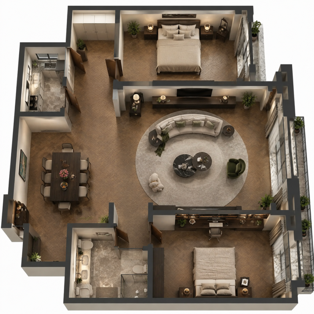 185m² Flat Floor Real-Life Landing | Rendering vs. Reality: The Real Scene Outshines the Render